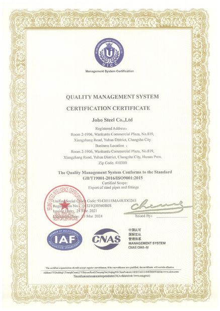 Chine Joho Steel Co., Ltd certifications